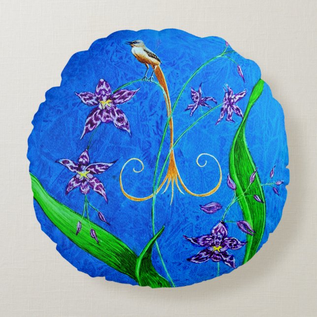 Happy Hawaiian Orchid Bird Rundes Kissen (Vorderseite)