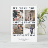 Happy Healthy Holidays neues Jahr blaue Fotokarte Dankeskarte (Stehend Vorderseite)