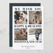 Happy Healthy Holidays neues Jahr blaue Fotokarte Dankeskarte (Vorne/Hinten)