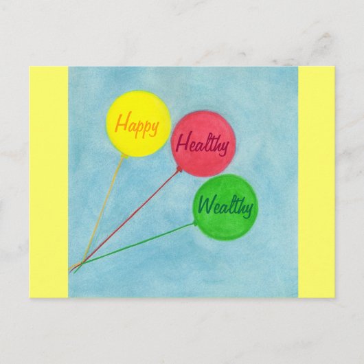 Happy Healthy Wealthy Balloon Affirmation Postkarte (Vorderseite)