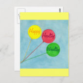Happy Healthy Wealthy Balloon Affirmation Postkarte (Vorne/Hinten)
