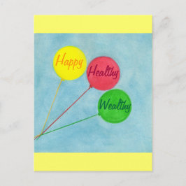 Happy Healthy Wealthy Balloon Affirmation Postkarte