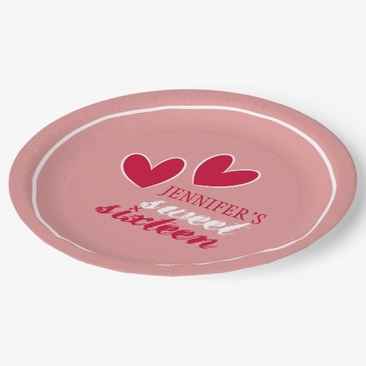 Happy Hearts 16 . Geburtstag Pappteller (Schrägansicht)