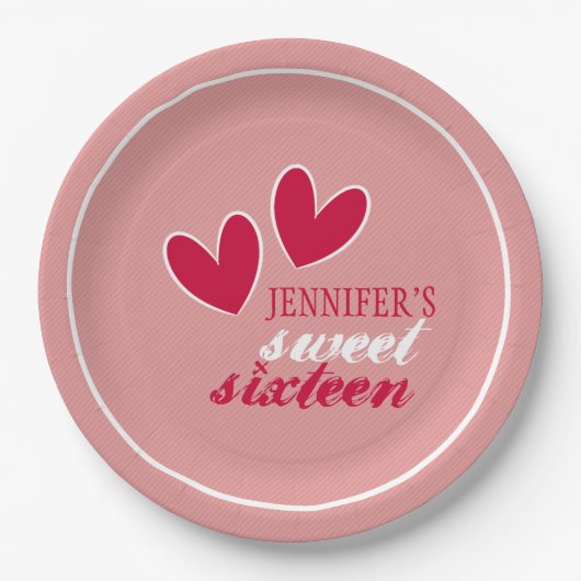 Happy Hearts 16 . Geburtstag Pappteller (Vorderseite)