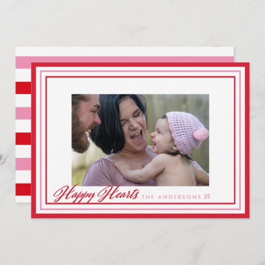 Happy Hearts Border Valentine's Day Foto Card (Vorne/Hinten)