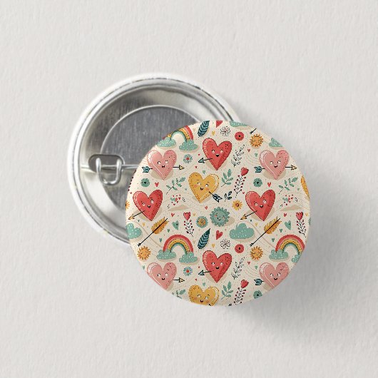 Happy Hearts - Whimsical Valentinstag Pattern Button (Vorne & Hinten)