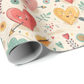 Happy Hearts - Whimsical Valentinstag Pattern Geschenkpapier (Rolleneckpunkt)