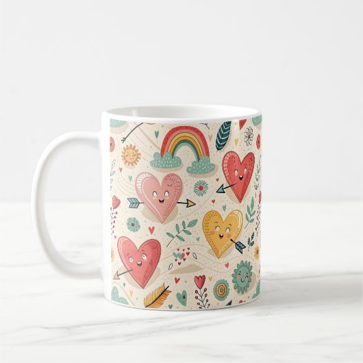 Happy Hearts - Whimsical Valentinstag Pattern Kaffeetasse (Links)