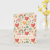 Happy Hearts - Whimsical Valentinstag Pattern Karte (Gelbe Blume)