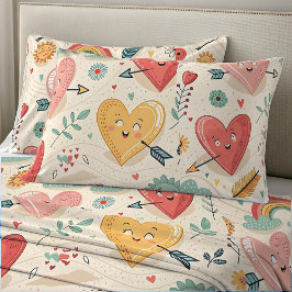 Happy Hearts - Whimsical Valentinstag Pattern Kissenbezug