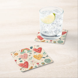 Happy Hearts - Whimsical Valentinstag Pattern Rechteckiger Pappuntersetzer