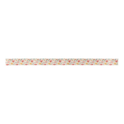 Happy Hearts - Whimsical Valentinstag Pattern Satinband (Vorderseite)