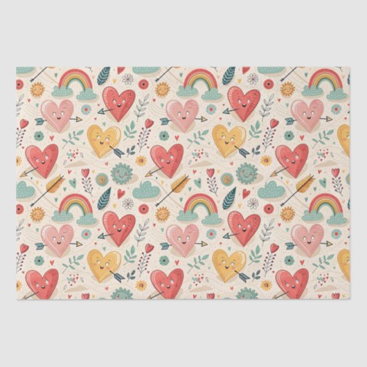 Happy Hearts - Whimsical Valentinstag Pattern Seidenpapier (Vorderseite)