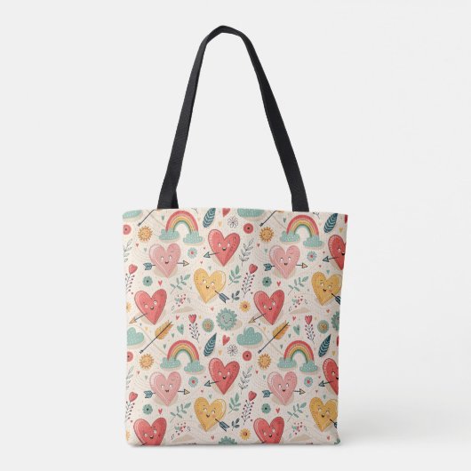 Happy Hearts - Whimsical Valentinstag Pattern Tasche (Rückseite)