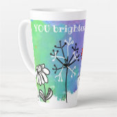 Happy hell Cartoon Blume auf Aquarell Milchtasse (Linke Ecke)