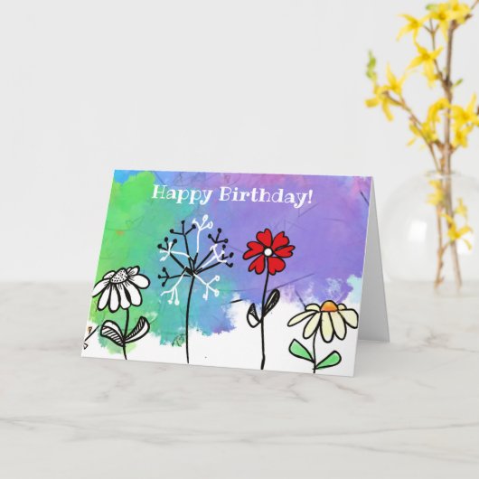 Happy hell Cartoon Blume auf Aquarellen Karte (Gelbe Blume)