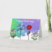 Happy hell Cartoon Blume auf Aquarellen Karte (Vorderseite)