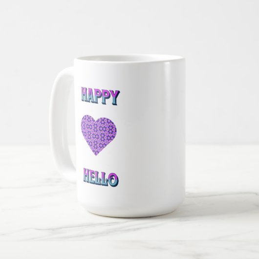 HAPPY HELLO FARBIGES HERZ KAFFEETASSE (Vorderseite Links)