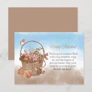 Happy Herbst Blume Basket Pumpkin Bird Postkarte