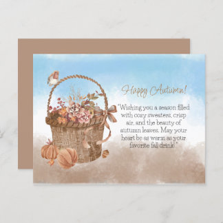 Happy Herbst Blume Basket Pumpkin Bird Postkarte