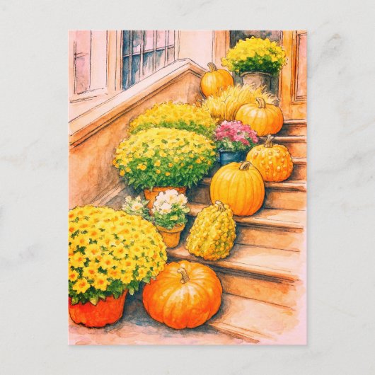 Happy Herbst Erntedank Pumpkin Postcard Postkarte (Vorderseite)
