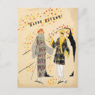 Happy Herbst Flapper Fashions im Herbst Postkarte