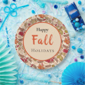 Happy Herbst Herbst Leaves Red Berries Digitale Ku Pappteller (Party)