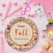 Happy Herbst Herbst Leaves Red Berries Digitale Ku Pappteller (Party)