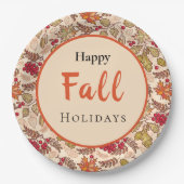 Happy Herbst Herbst Leaves Red Berries Digitale Ku Pappteller (Vorderseite)