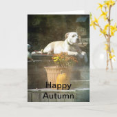 Happy Herbst Hund auf Porch Karte (Gelbe Blume)