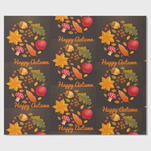 Happy Herbst Mushroom & Ernte Foliage Paper Geschenkpapier