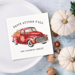 Happy Herbst Red Truck Pumpkins Personalisiert Serviette