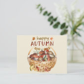 Happy Herbst Wild Mushroom Basket Harvest Postkarte (Stehend Vorderseite)