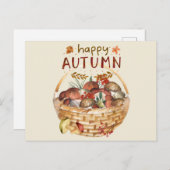 Happy Herbst Wild Mushroom Basket Harvest Postkarte (Vorne/Hinten)
