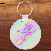 Happy Hexe, die auf Broomstick Zeichne Schlüsselanhänger (Vorderseite)