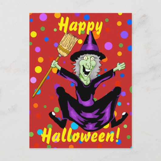 Happy Hexe Halloween Postcard Postkarte (Vorderseite)