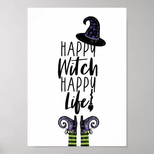 Happy Hexe Happy Life | Weiße Halloween-Hexe Poster (Vorne)