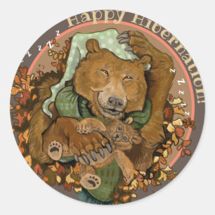 Happy Hibernation Cudly Bear Classic Round Sticke Runder Aufkleber