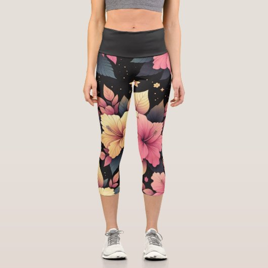 Happy Hibiskus Capri Leggings (Vorderseite)
