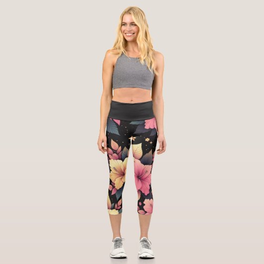 Happy Hibiskus Capri Leggings (Vorderseite)