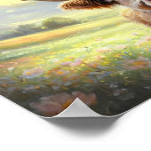 Happy Highland Kuh umgeben von lebhaften Blüten Poster (Ecke)