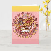 Happy Hippie Birthday Retro Karte (Gelbe Blume)