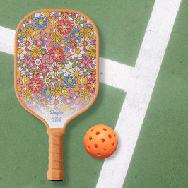 Happy Hippie Blume Personalisierter Text Pickleball Schläger