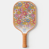 Happy Hippie Blume Personalisierter Text Pickleball Schläger (Vorderseite)