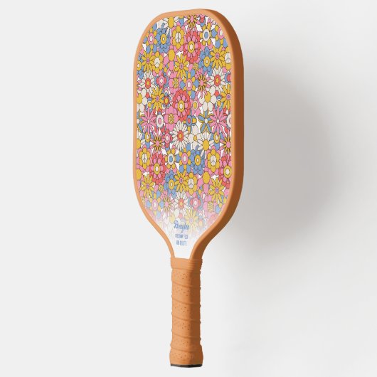 Happy Hippie Blume Personalisierter Text Pickleball Schläger (Links)