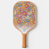 Happy Hippie Blume Personalisierter Text Pickleball Schläger (Rückseite)