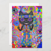 Happy Hippie Cat Sonnenbrille Peace Sign Blume Einladung (Vorne/Hinten)