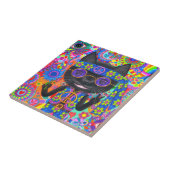 Happy Hippie Cat Sonnenbrille Peace Sign Blume Fliese (Seite)