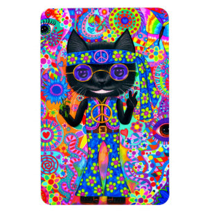 Happy Hippie Cat Sonnenbrille Peace Sign Blume Magnet