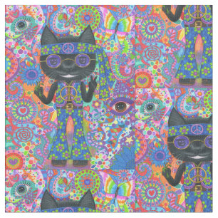 Happy Hippie Cat Sonnenbrille Peace Sign Blume Stoff